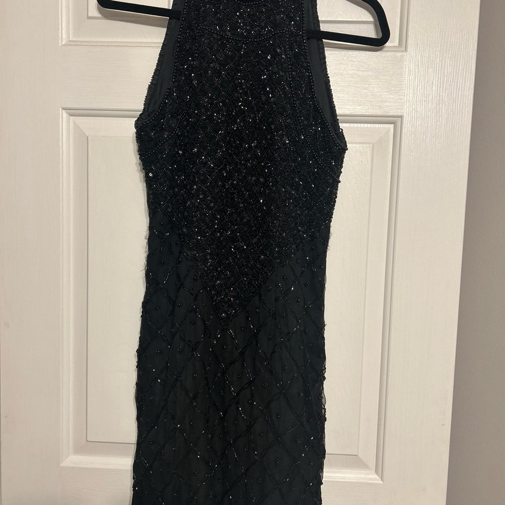 Vintage Laurence Kazar Black halter neck sequined & beaded cocktail dress